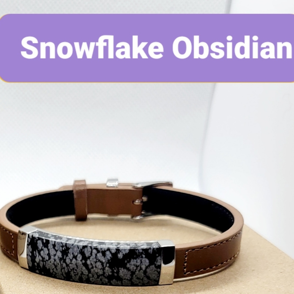 Stainless steel natural stone leather bracelets
